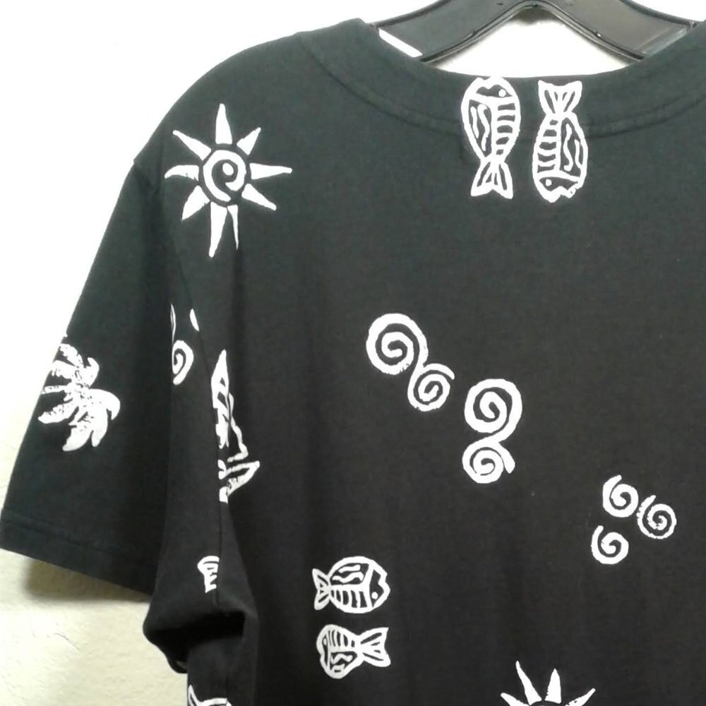 Sarah Bentley Pisces Black & White Short Sleeve Button Up Shirt SZ 1X - Picture 9 of 13